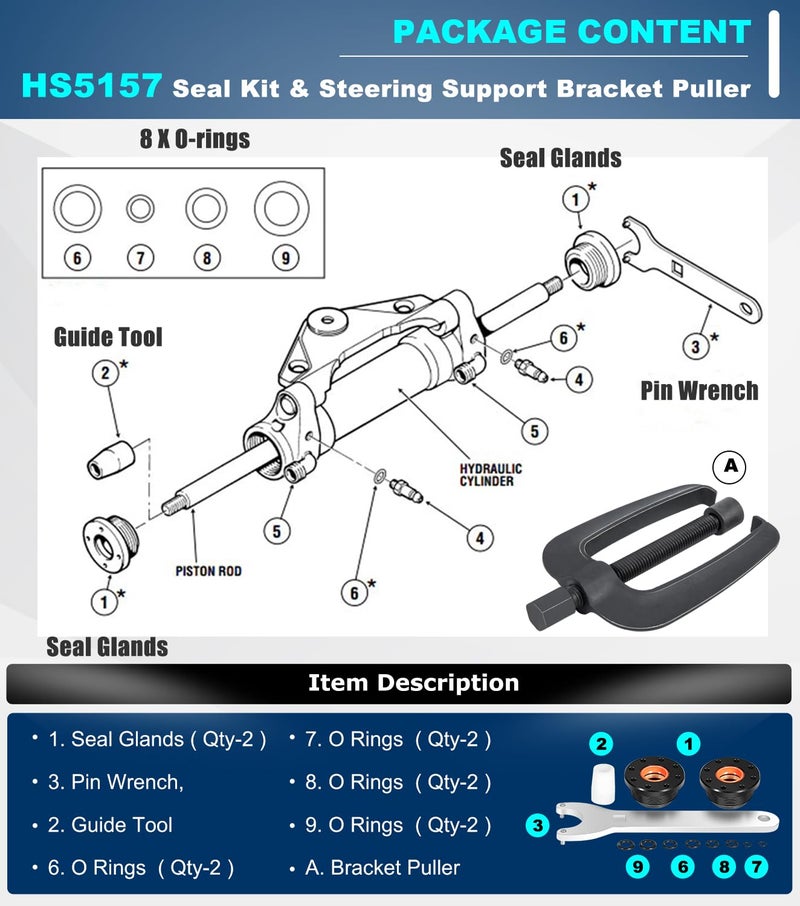 Camoo Steering Support Bracket Puller for Seastar/Uflex, and HC5345 Seal Kit for Seastar Front Mount Hydraulic Steering Cylinder Seal & Pin Wrench HS5157 Kit HC5340, HC5342, HC5343 - Image 3